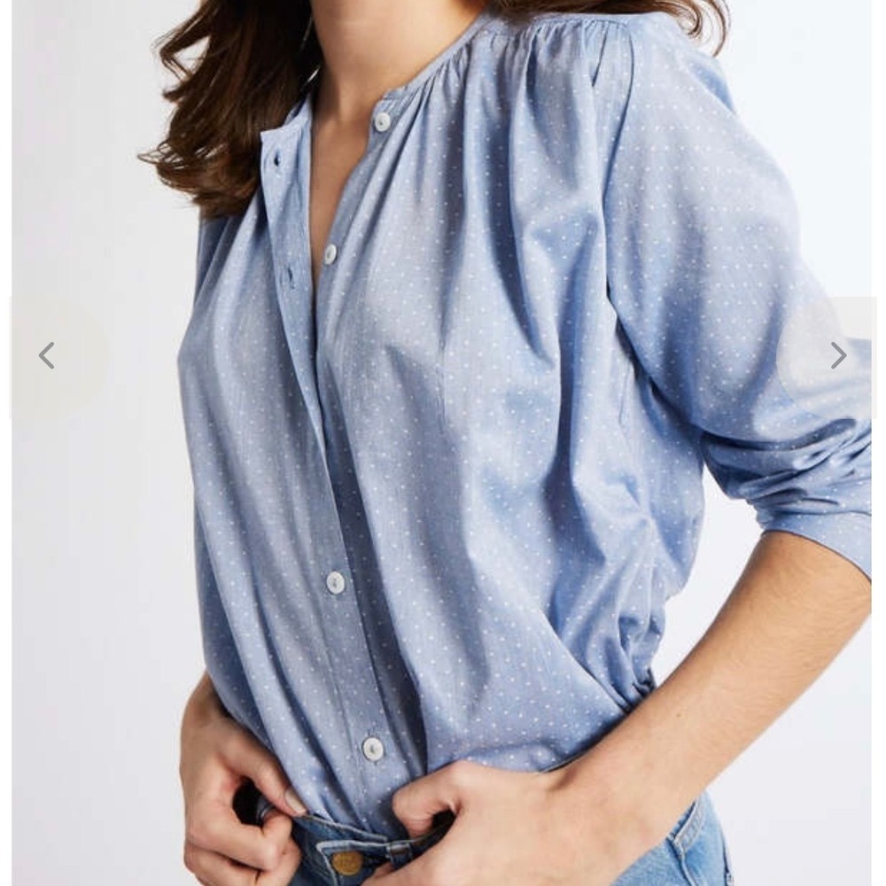 Mille Florian Cotton Chambray Polka Dot Long Sleeve Button Blouse S Minimalist